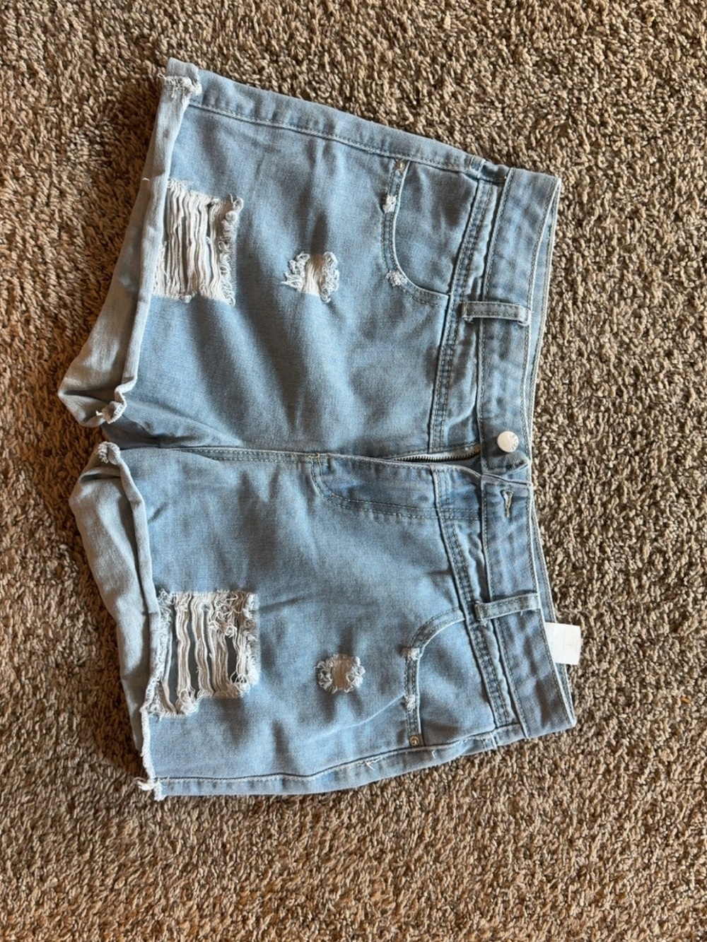 Light Wash Distressed Denim Shorts - Women